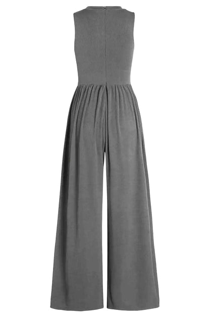 Round Neck Sleeveless Jumpsuit with Pockets