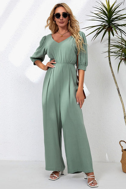 V-Neck Half Sleeve Jumpsuit