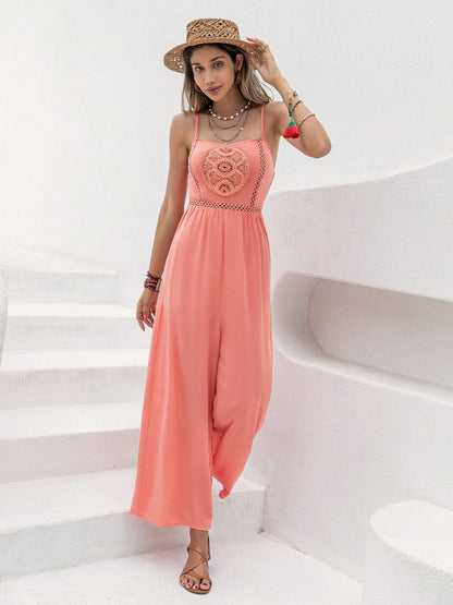 Openwork Spaghetti Strap Wide Leg Jumpsuit