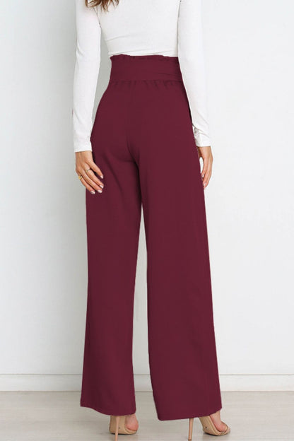 Tie Front Paperbag Wide Leg Pants