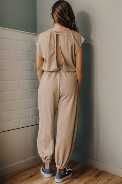 Drawstring Round Neck Cap Sleeve Jumpsuit